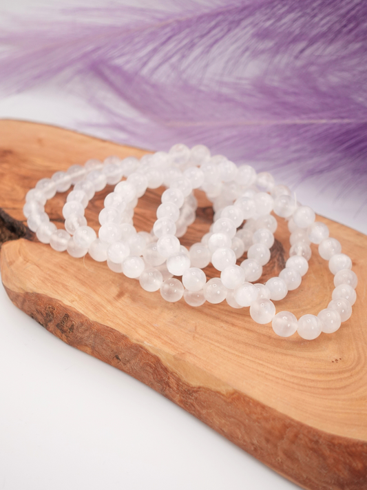 Selenite Round Beaded Bracelet