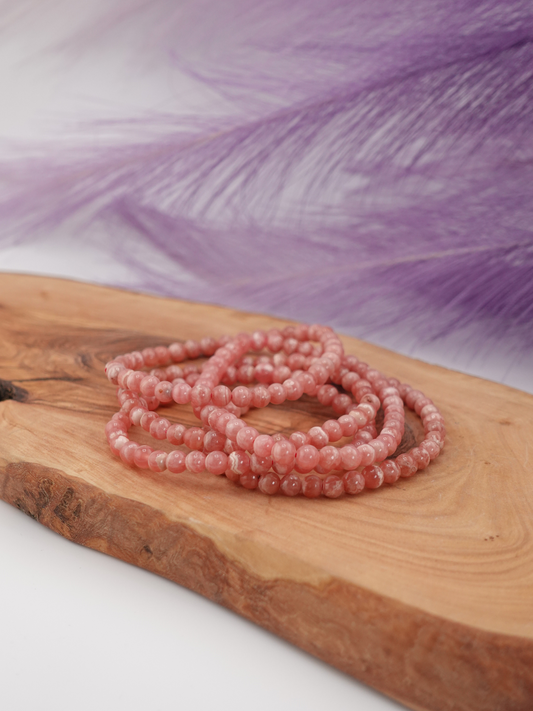 Rhodochrosite Small Round Beaded Bracelet