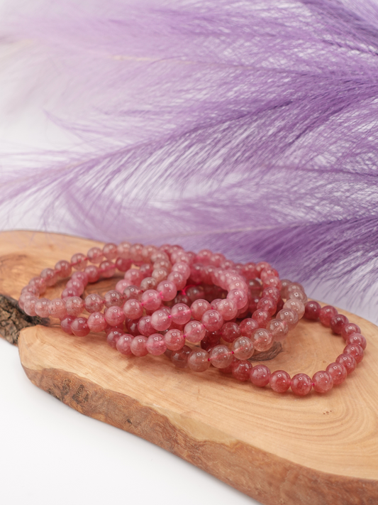 Strawberry Quartz Round Beaded Bracelet