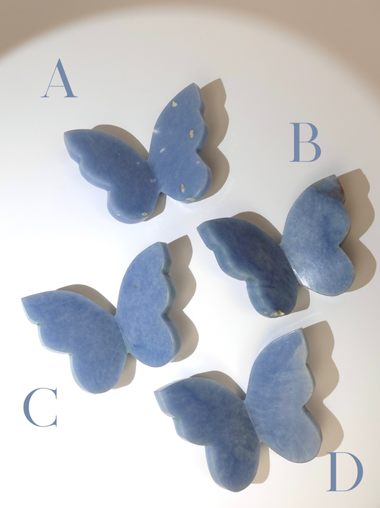4 Angelite 3D Butterflies on white background label A, B, C, and D