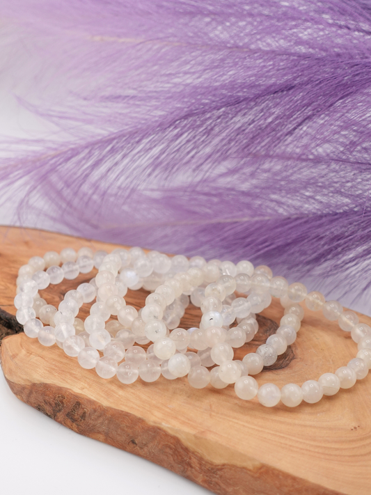 White Moonstone Round Beaded Bracelet