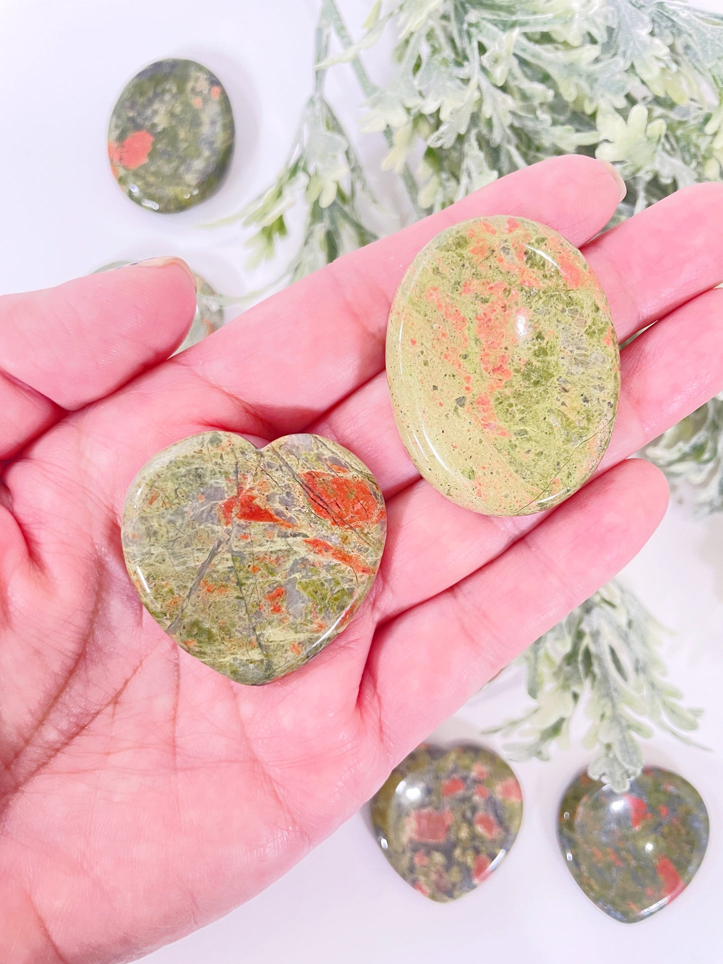 Unakite Worry Stone Oval and Heart