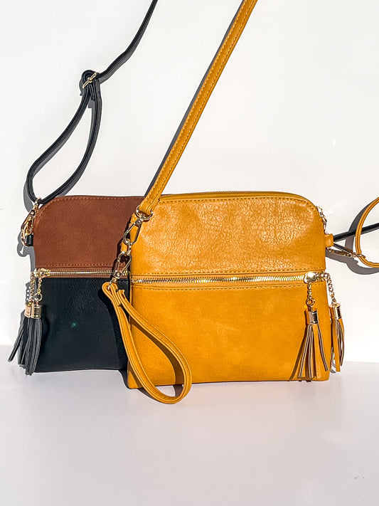 Mustard and black/brown crossbody purses
