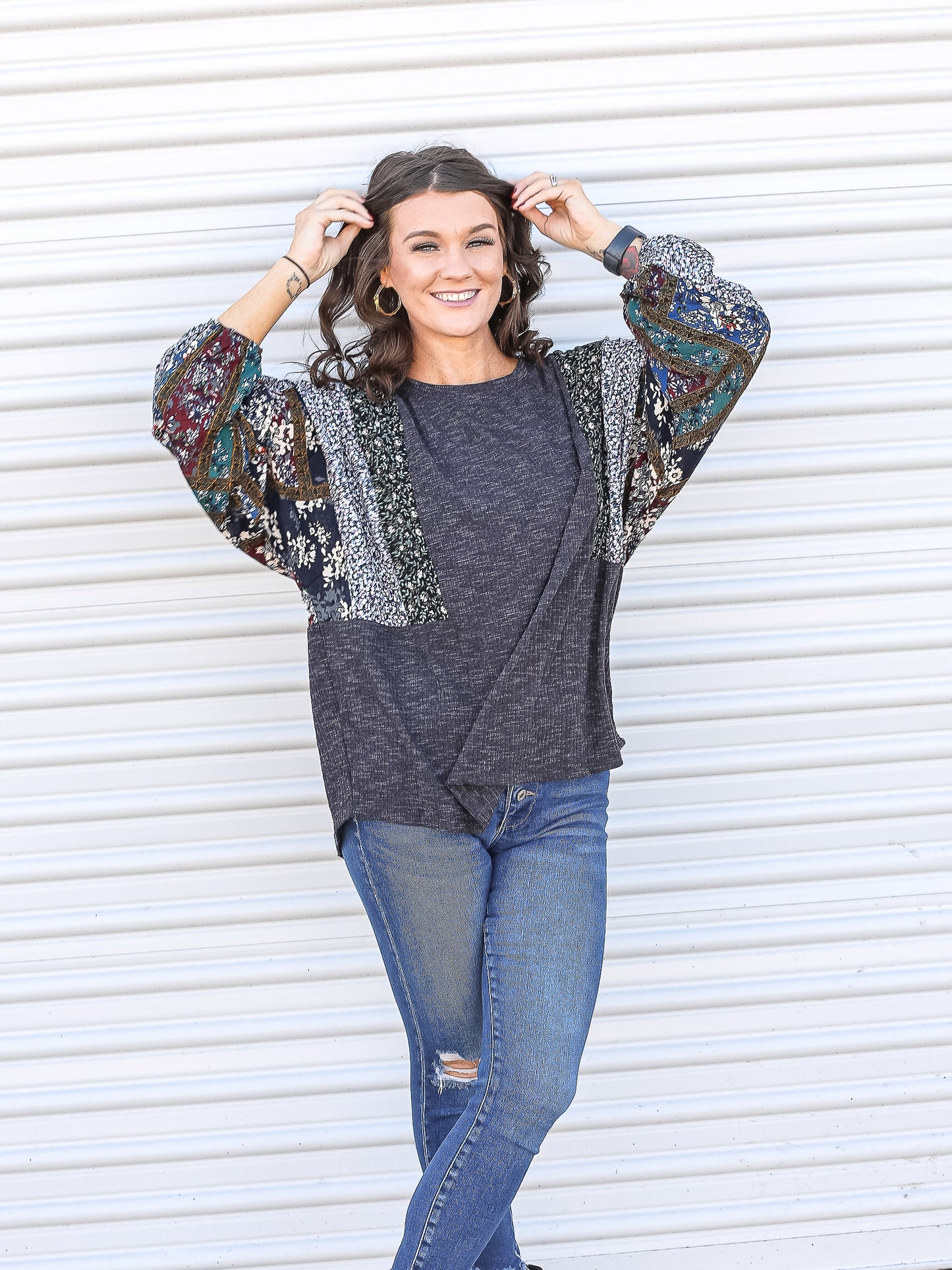 Tiffany in the beautiful floral sleeved dolman