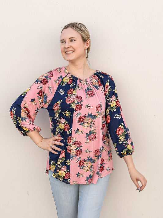 All Over Floral Print Top w/Knot Detail