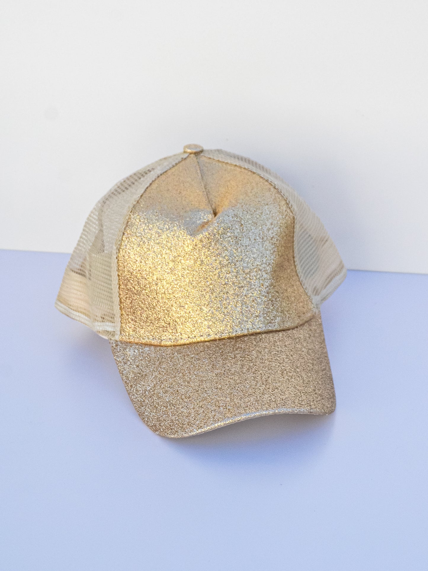 Gold glitter baseball cap. Front view