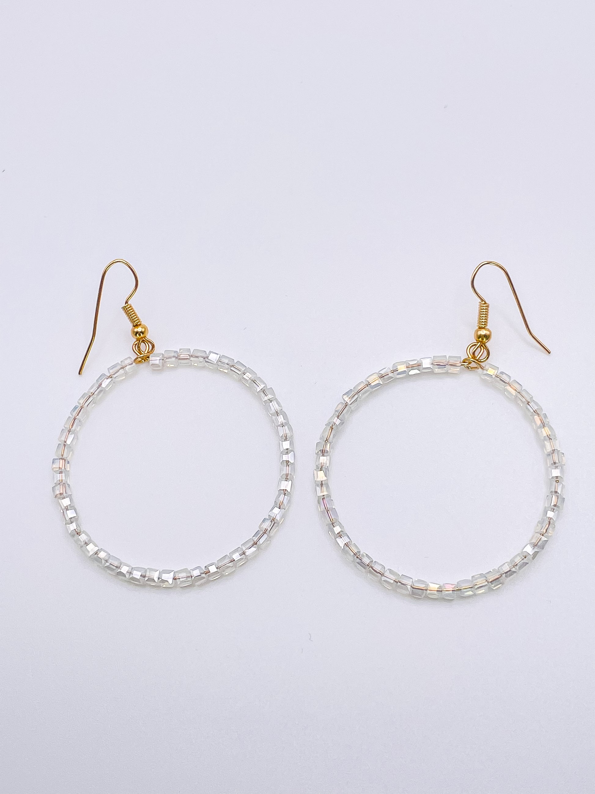 Photo of Clear Beaded Drop Hoop Earrings 