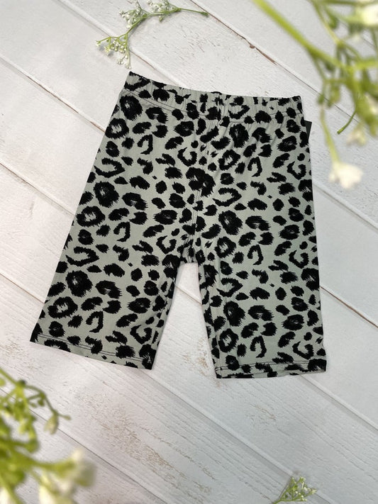 Grey Leopard Print Biker Shorts